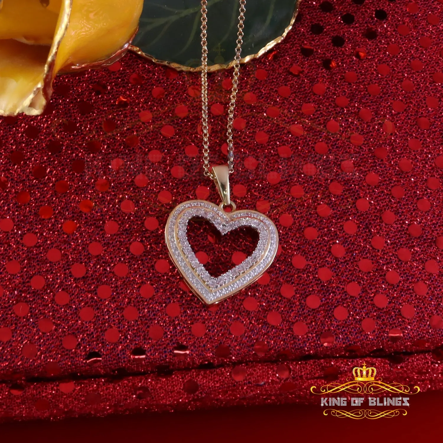 King Of Bling's HEART Yellow Valentine Real 0.10ct Diamond Silver Charm Fashion Necklace Pendant