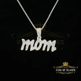 King Of Bling's White 925 Sterling Silver Real 0.25CT Diamond MOM'S Charm Necklace Pendant