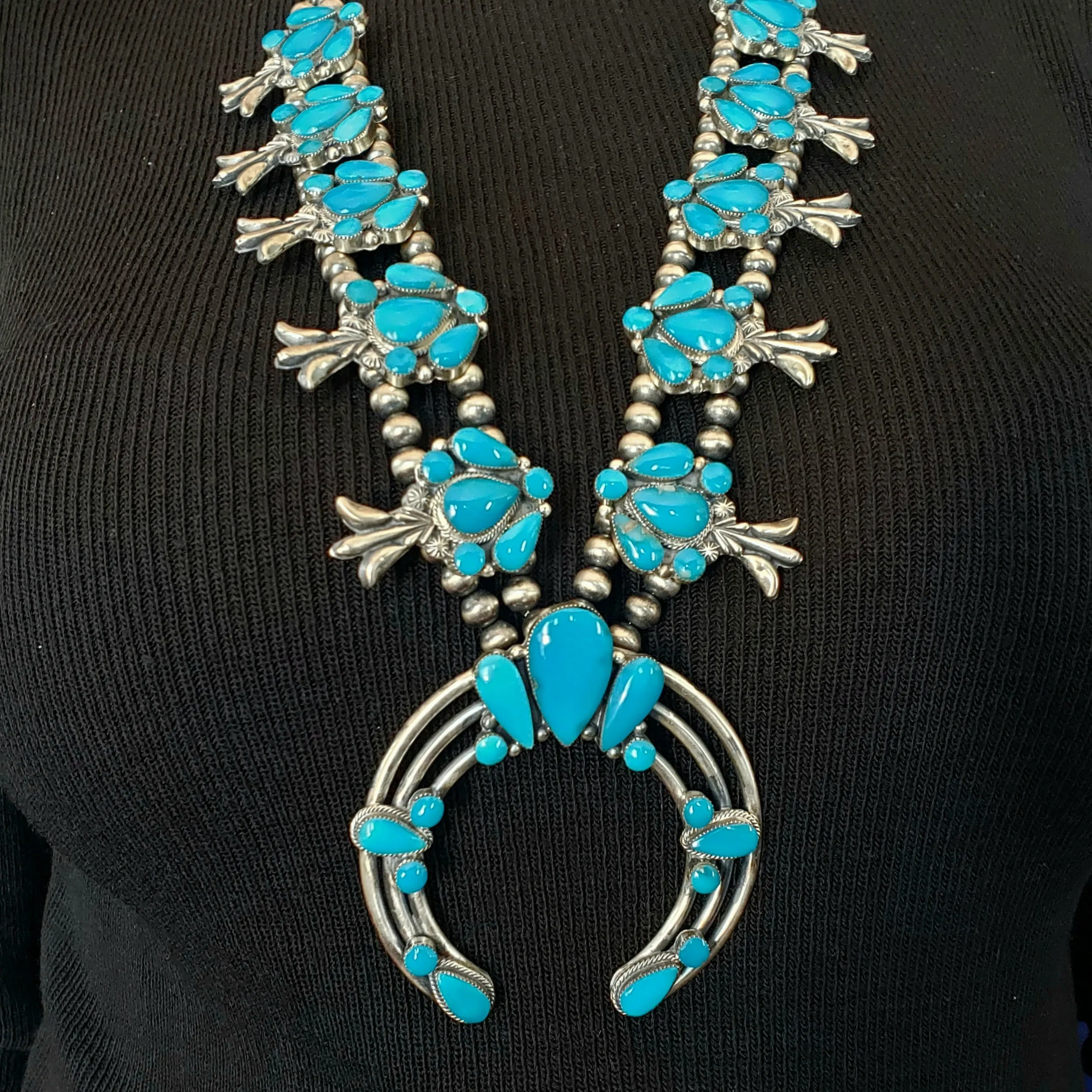 Kingman Turquoise Squash Blossom Set