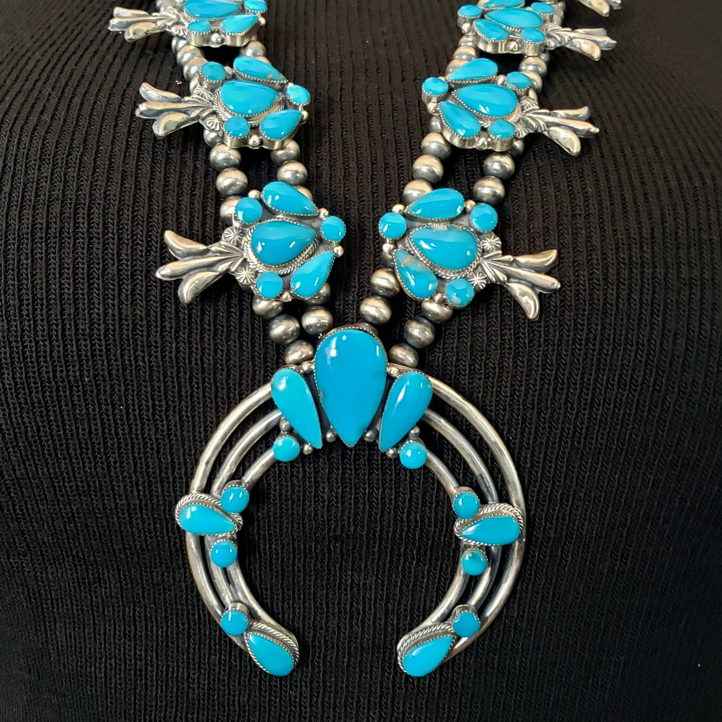 Kingman Turquoise Squash Blossom Set