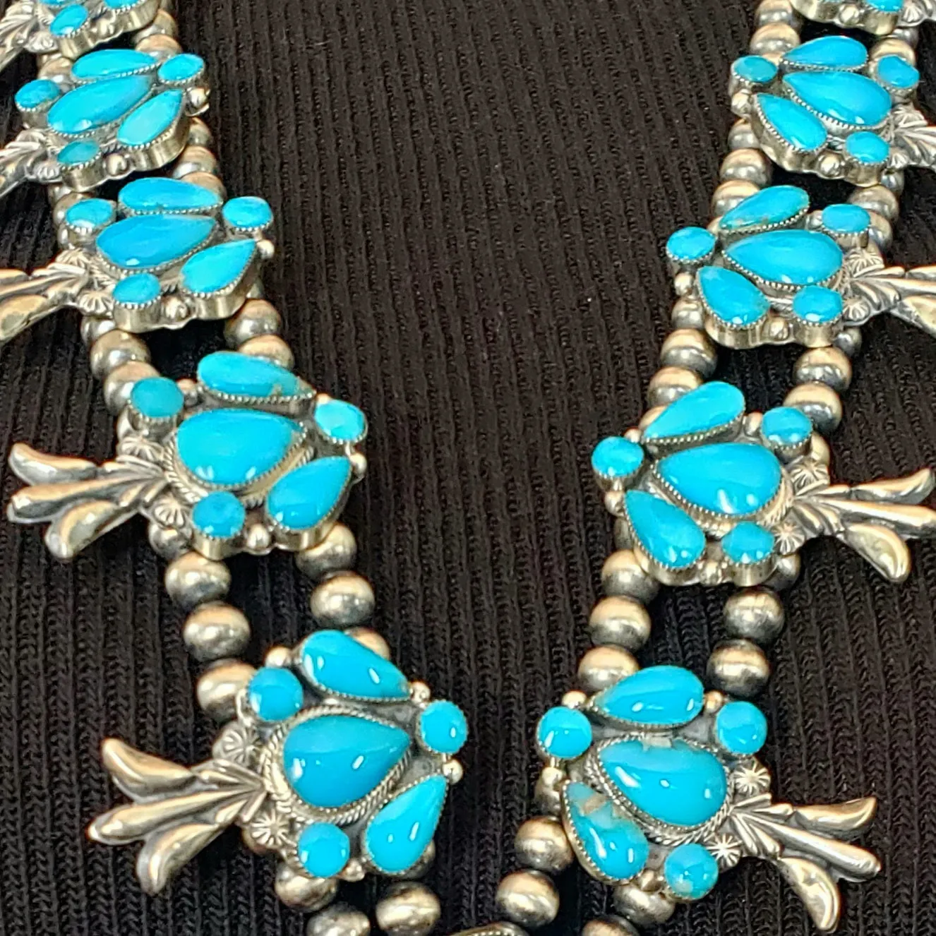 Kingman Turquoise Squash Blossom Set