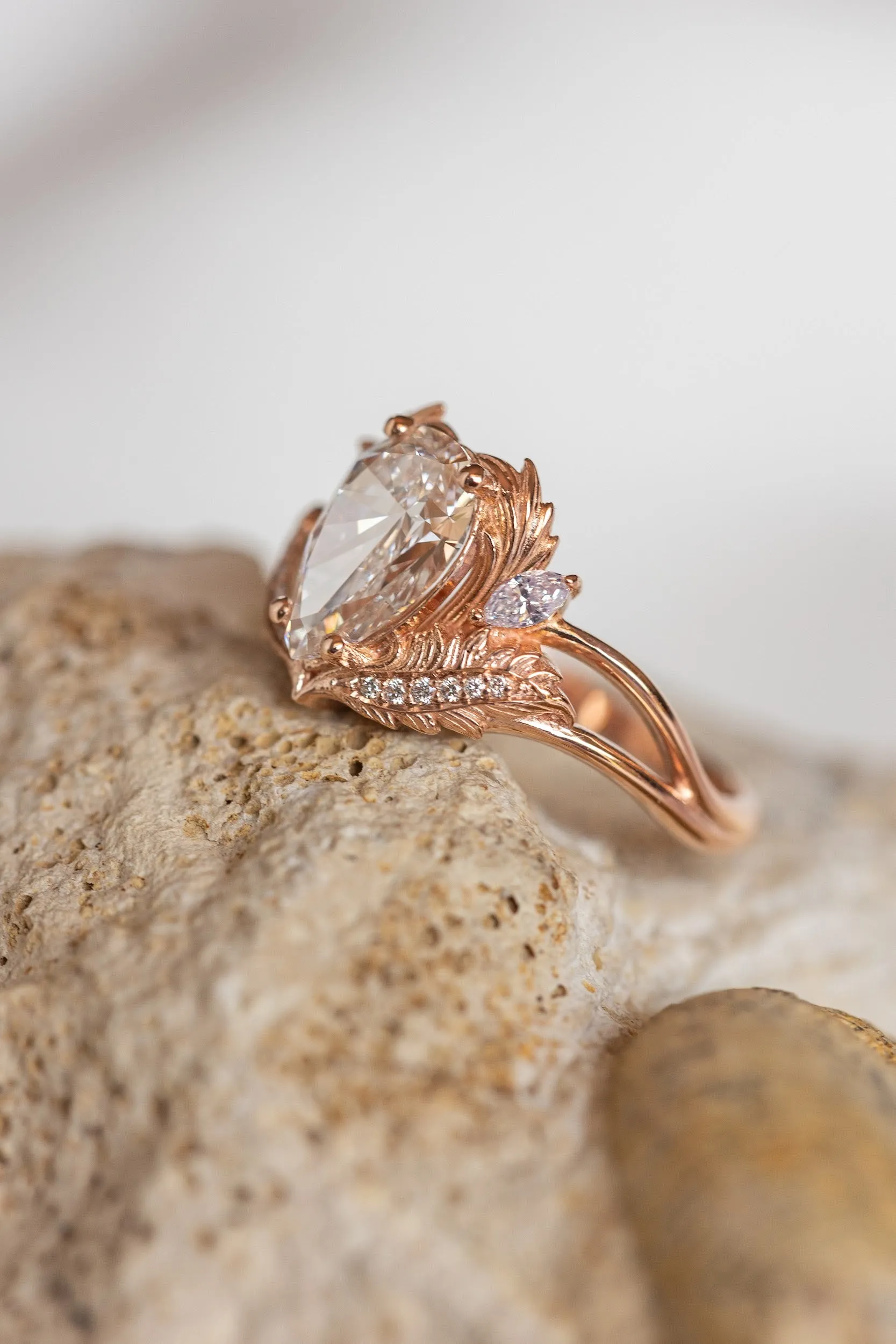 Lab grown diamond engagement ring, rose gold ring with pear cut gemstone / Adonis