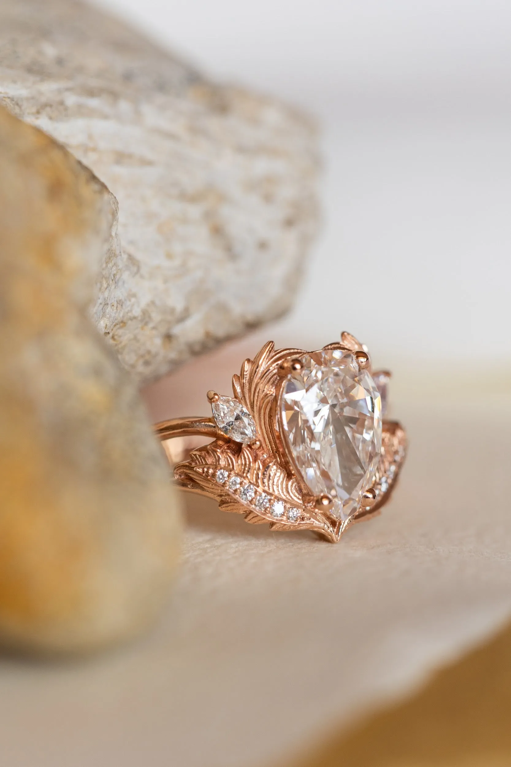 Lab grown diamond engagement ring, rose gold ring with pear cut gemstone / Adonis