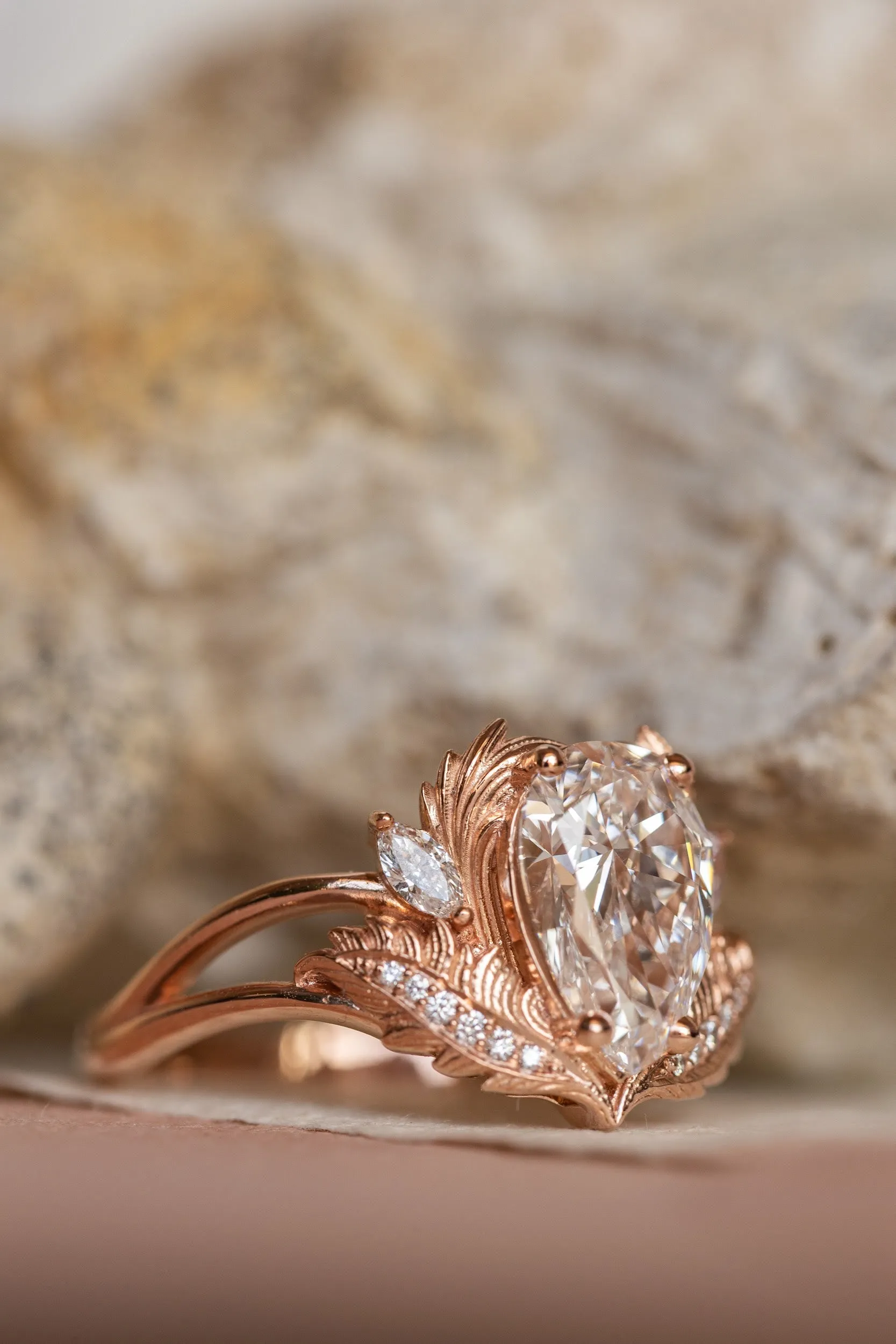 Lab grown diamond engagement ring, rose gold ring with pear cut gemstone / Adonis