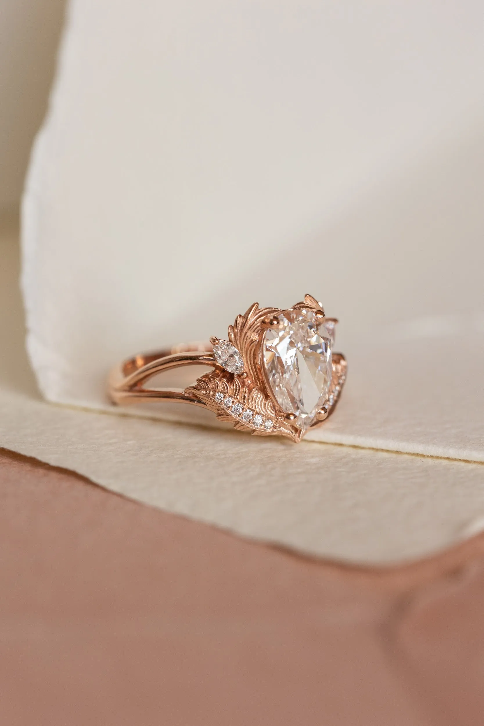 Lab grown diamond engagement ring, rose gold ring with pear cut gemstone / Adonis