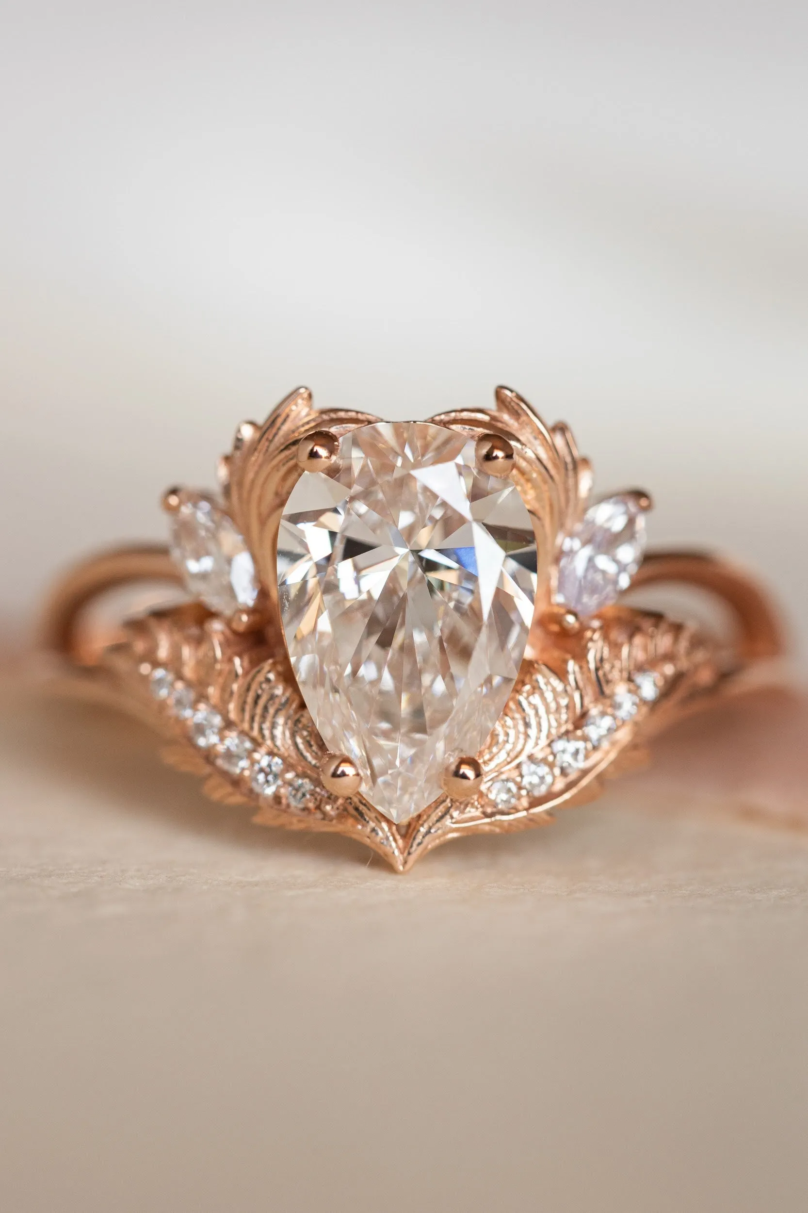 Lab grown diamond engagement ring, rose gold ring with pear cut gemstone / Adonis