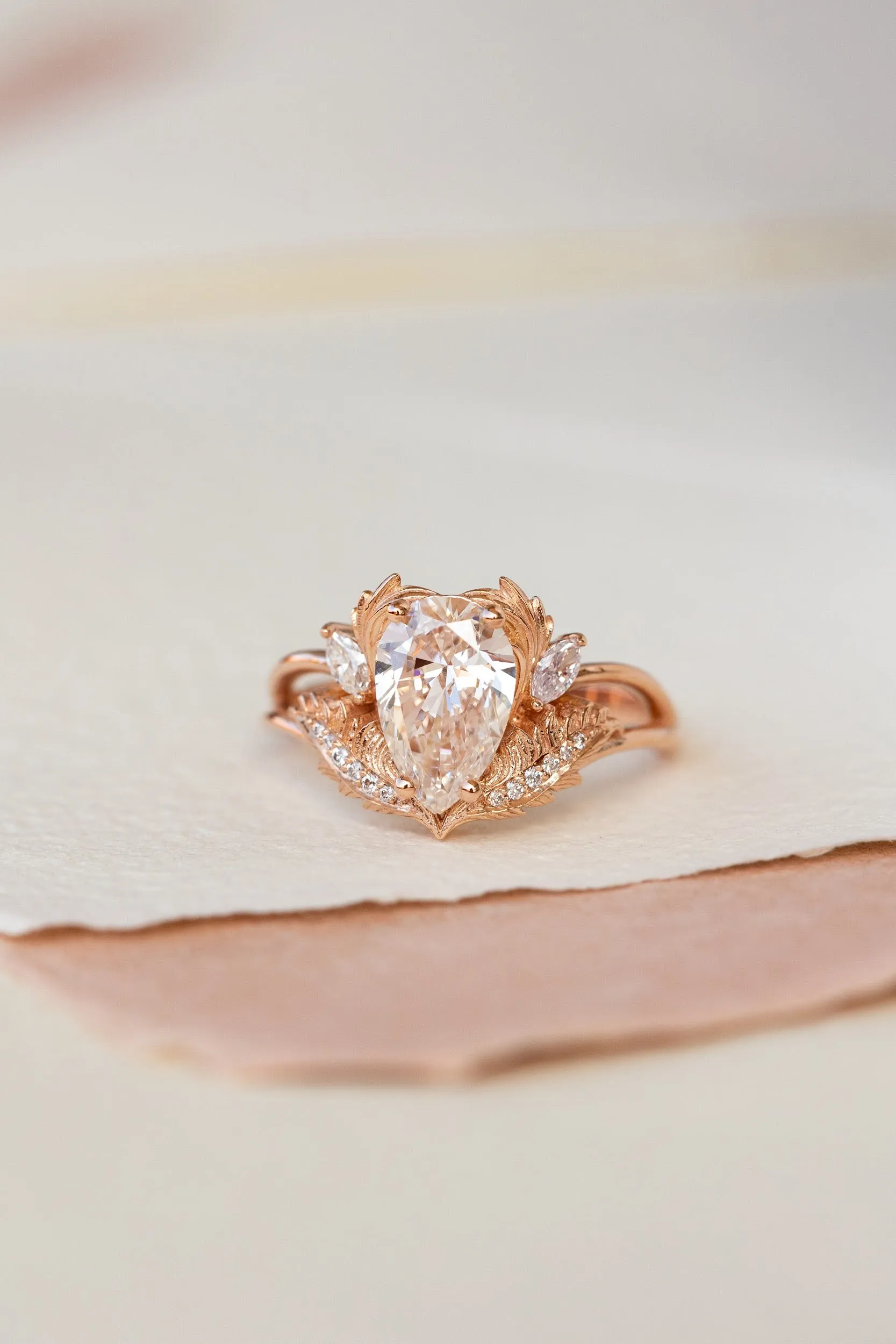 Lab grown diamond engagement ring, rose gold ring with pear cut gemstone / Adonis