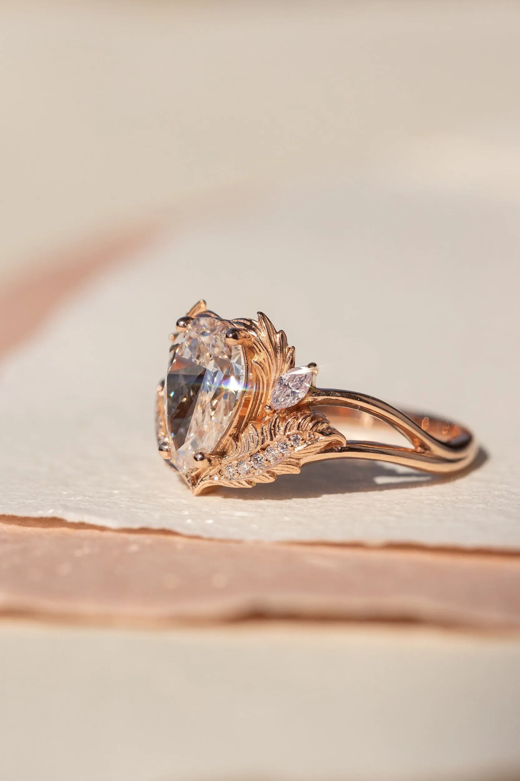 Lab grown diamond engagement ring, rose gold ring with pear cut gemstone / Adonis