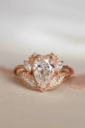 Lab grown diamond engagement ring, rose gold ring with pear cut gemstone / Adonis