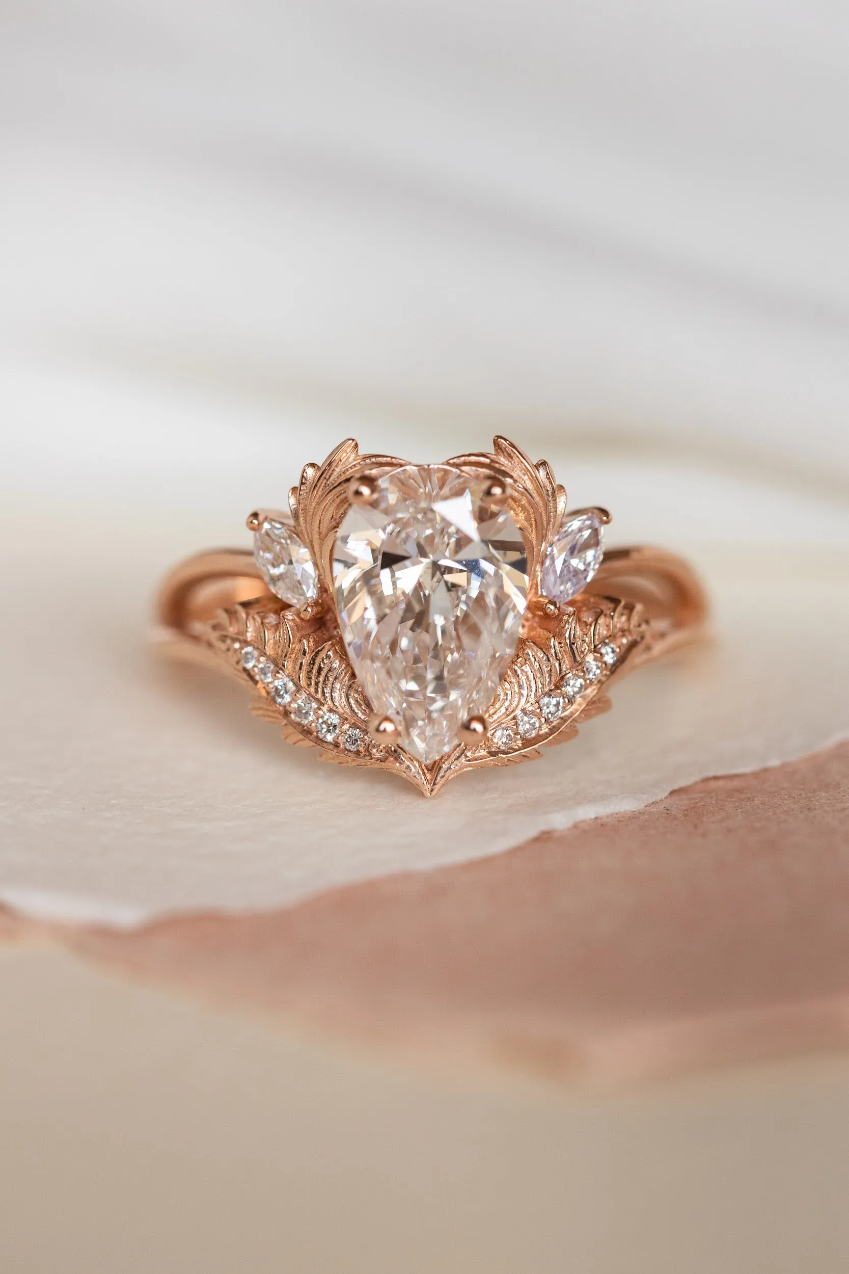 Lab grown diamond engagement ring, rose gold ring with pear cut gemstone / Adonis