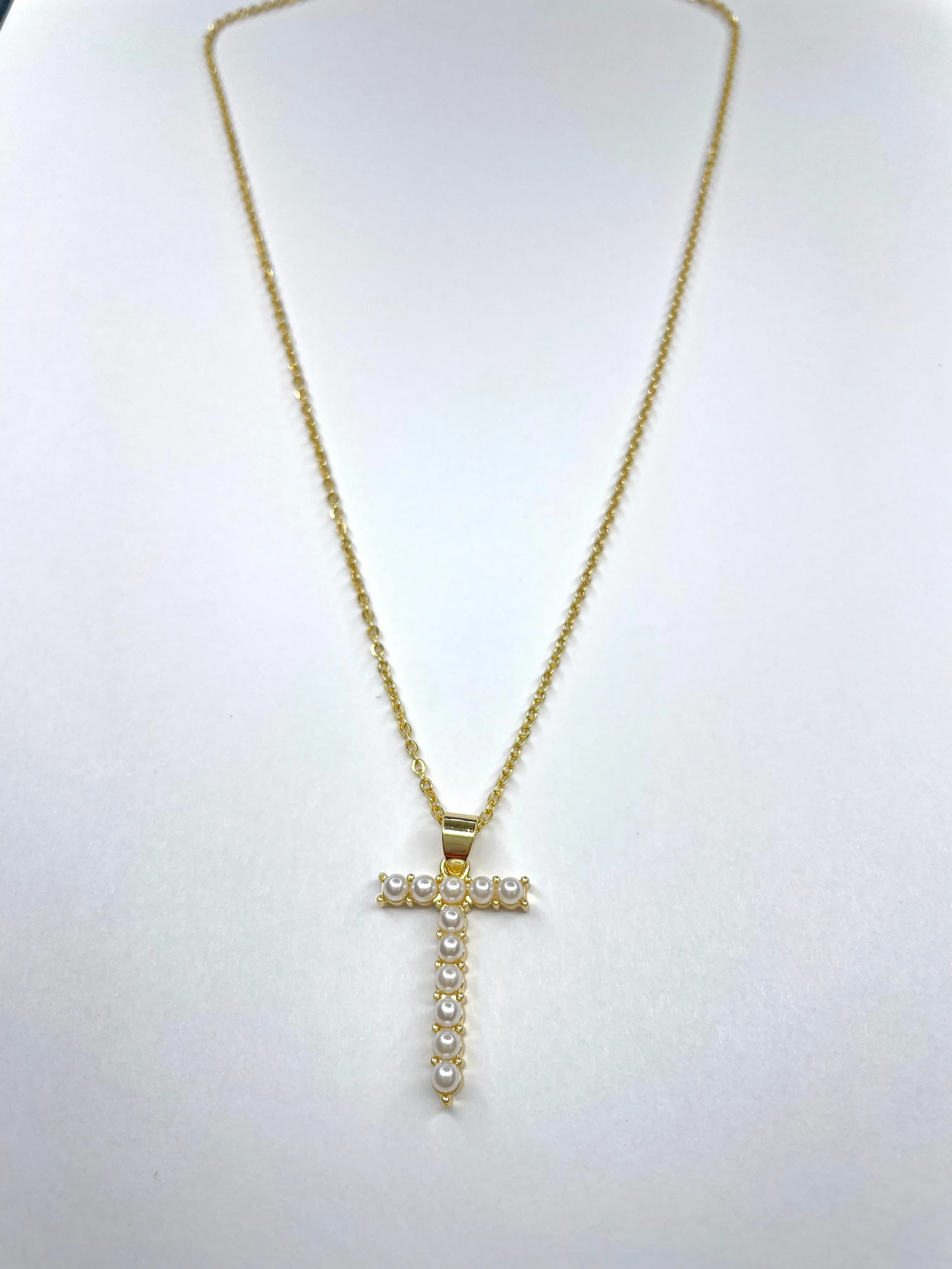 Large Pearl Gold Initial Necklace