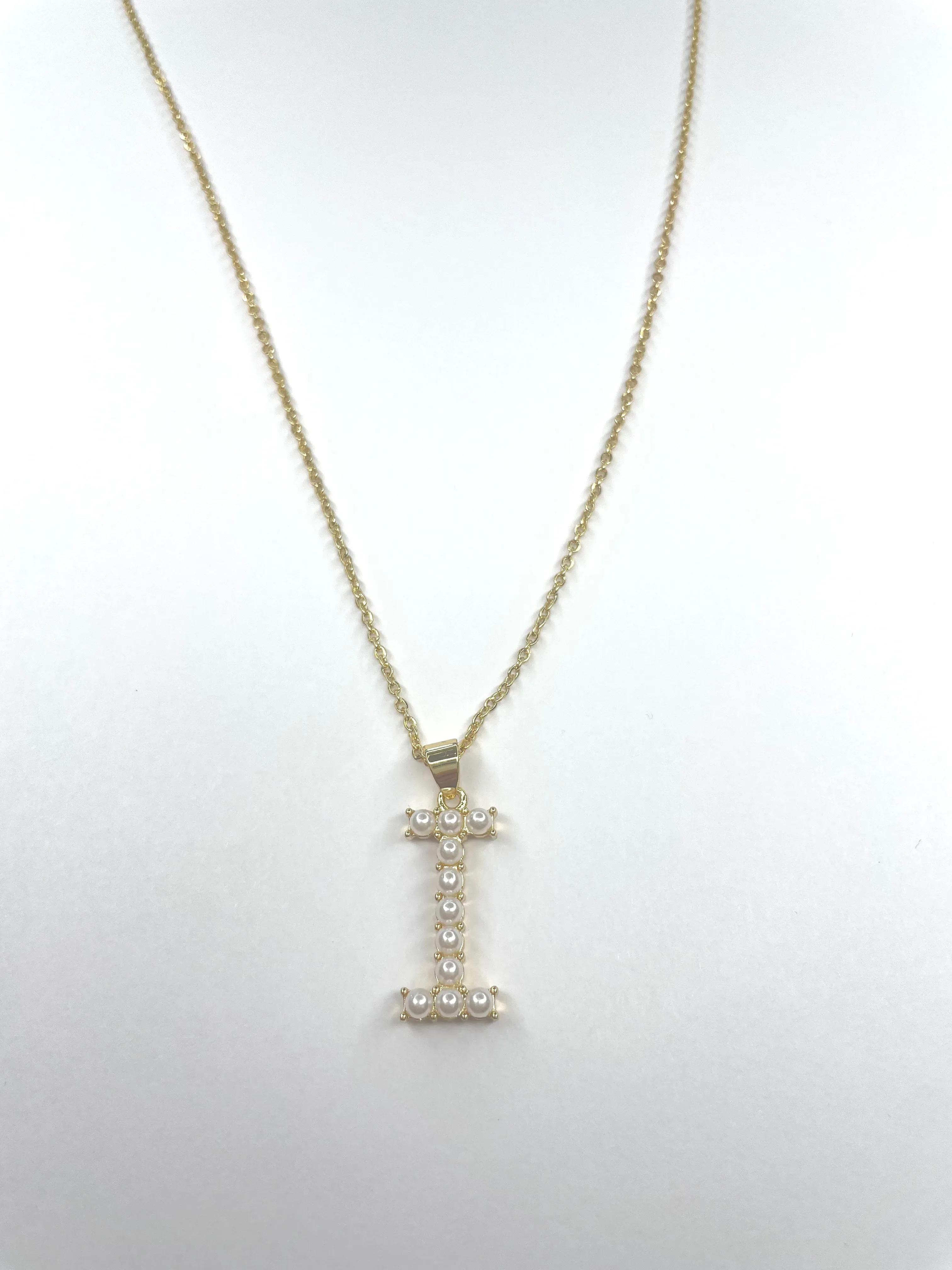 Large Pearl Gold Initial Necklace