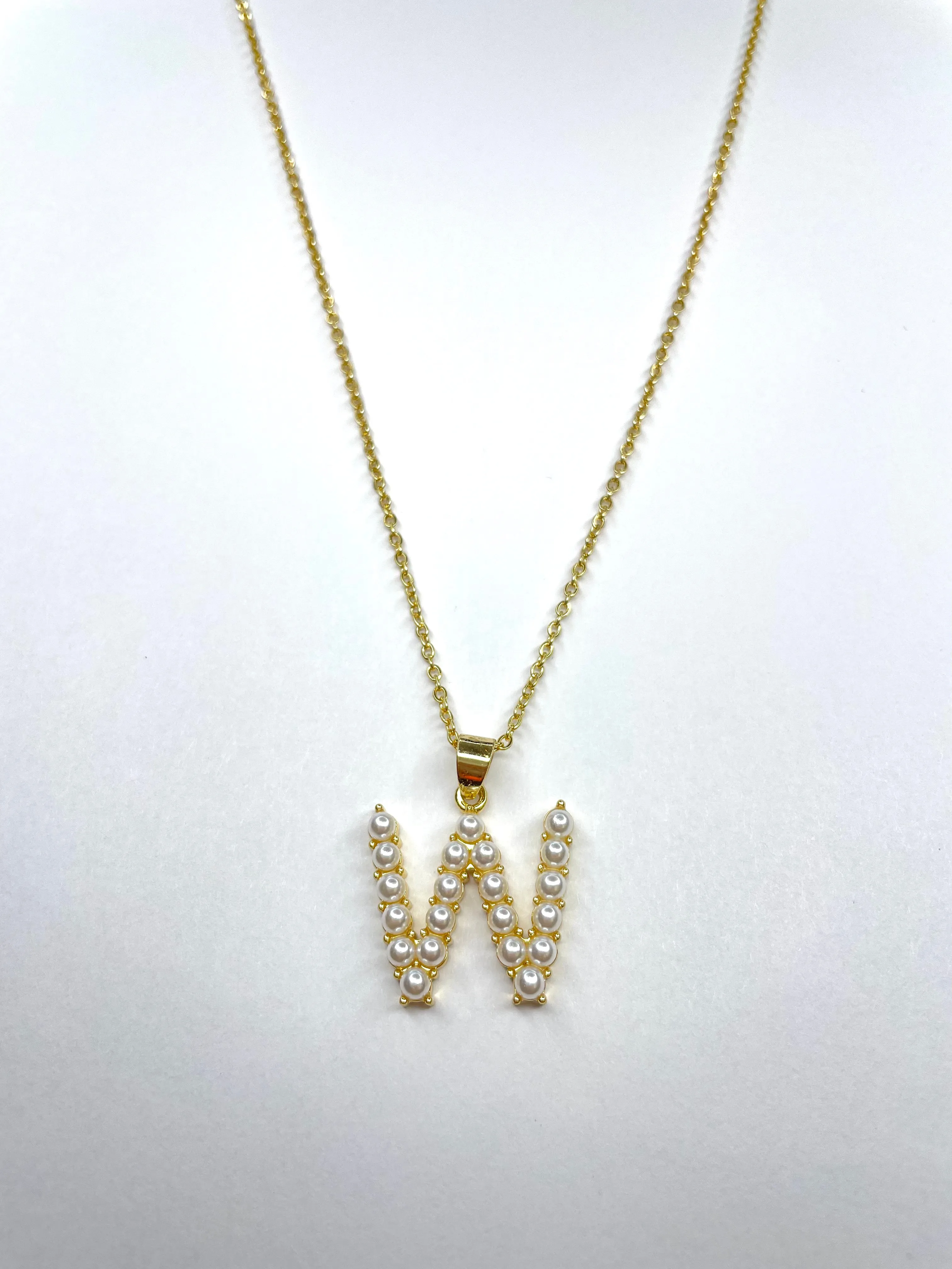 Large Pearl Gold Initial Necklace