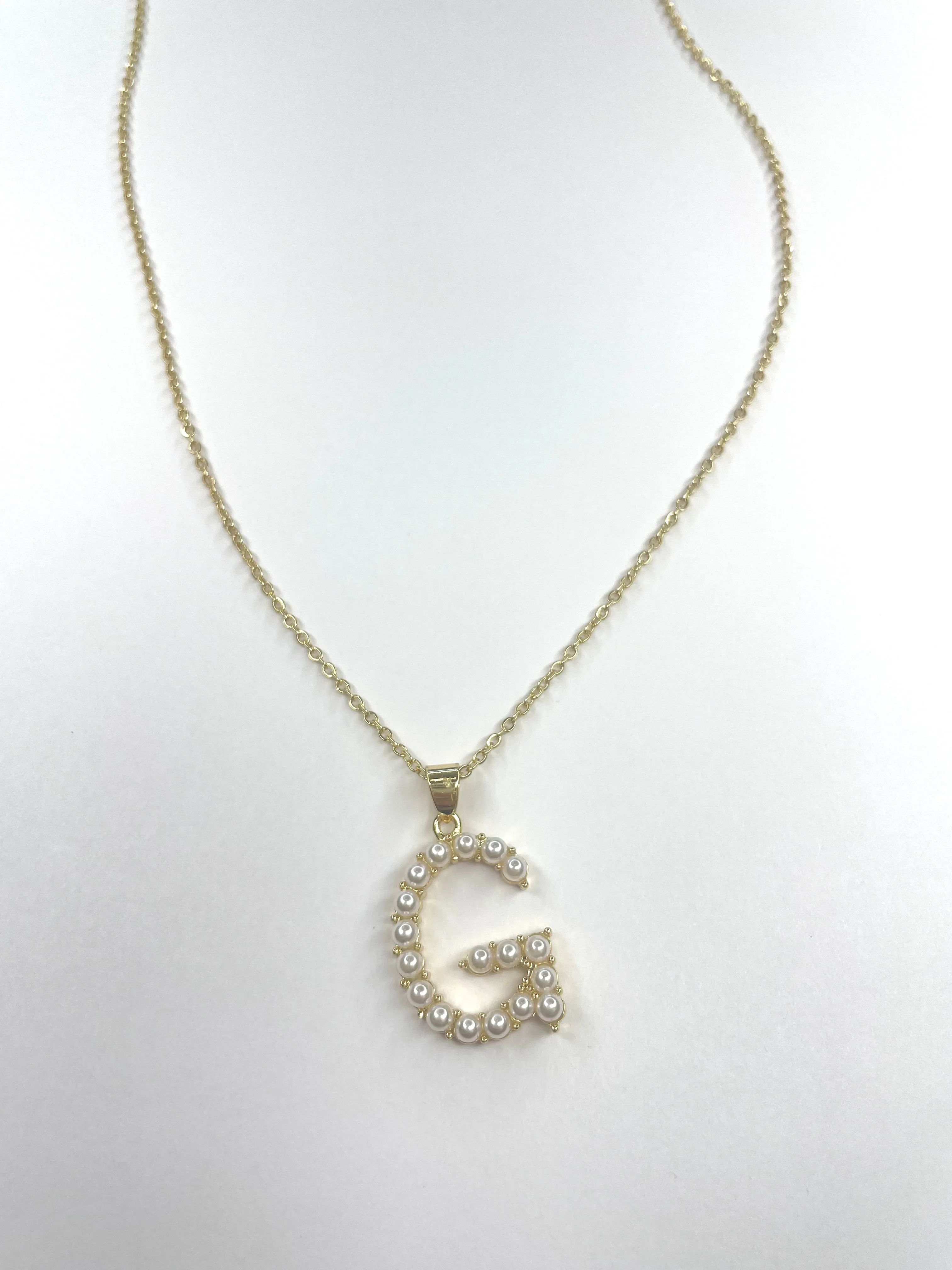 Large Pearl Gold Initial Necklace