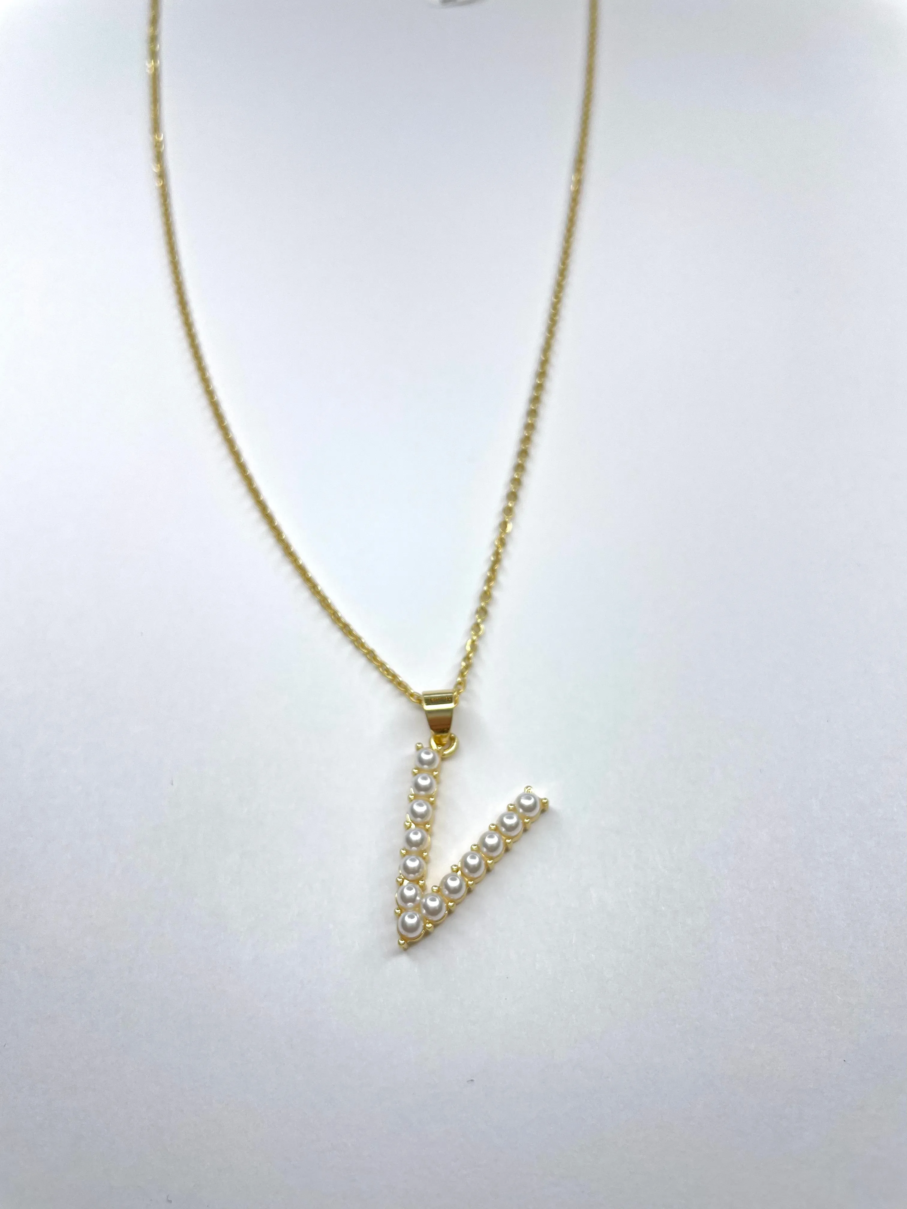 Large Pearl Gold Initial Necklace