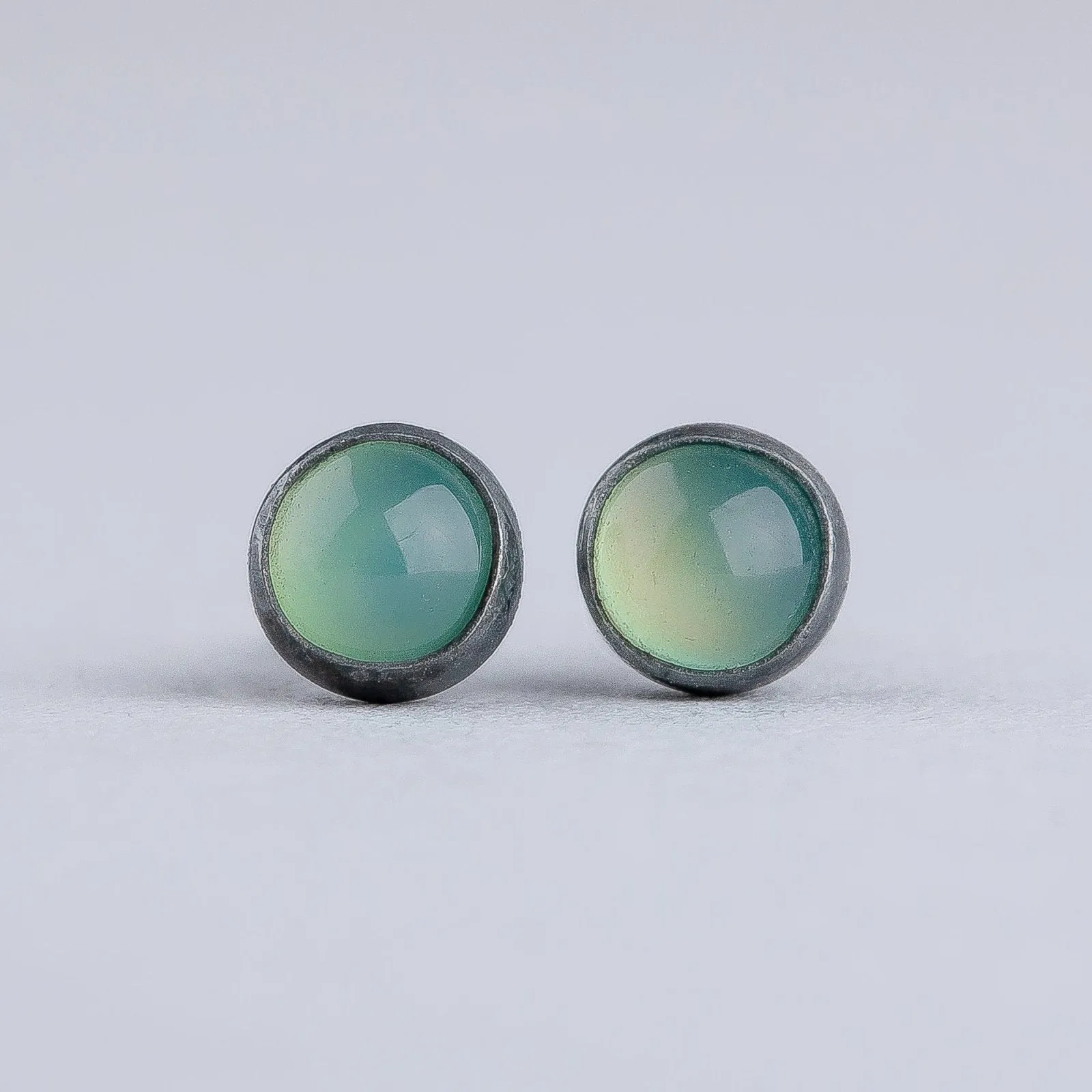 Lime Green Chrysoprase Gemstone Stud Earrings