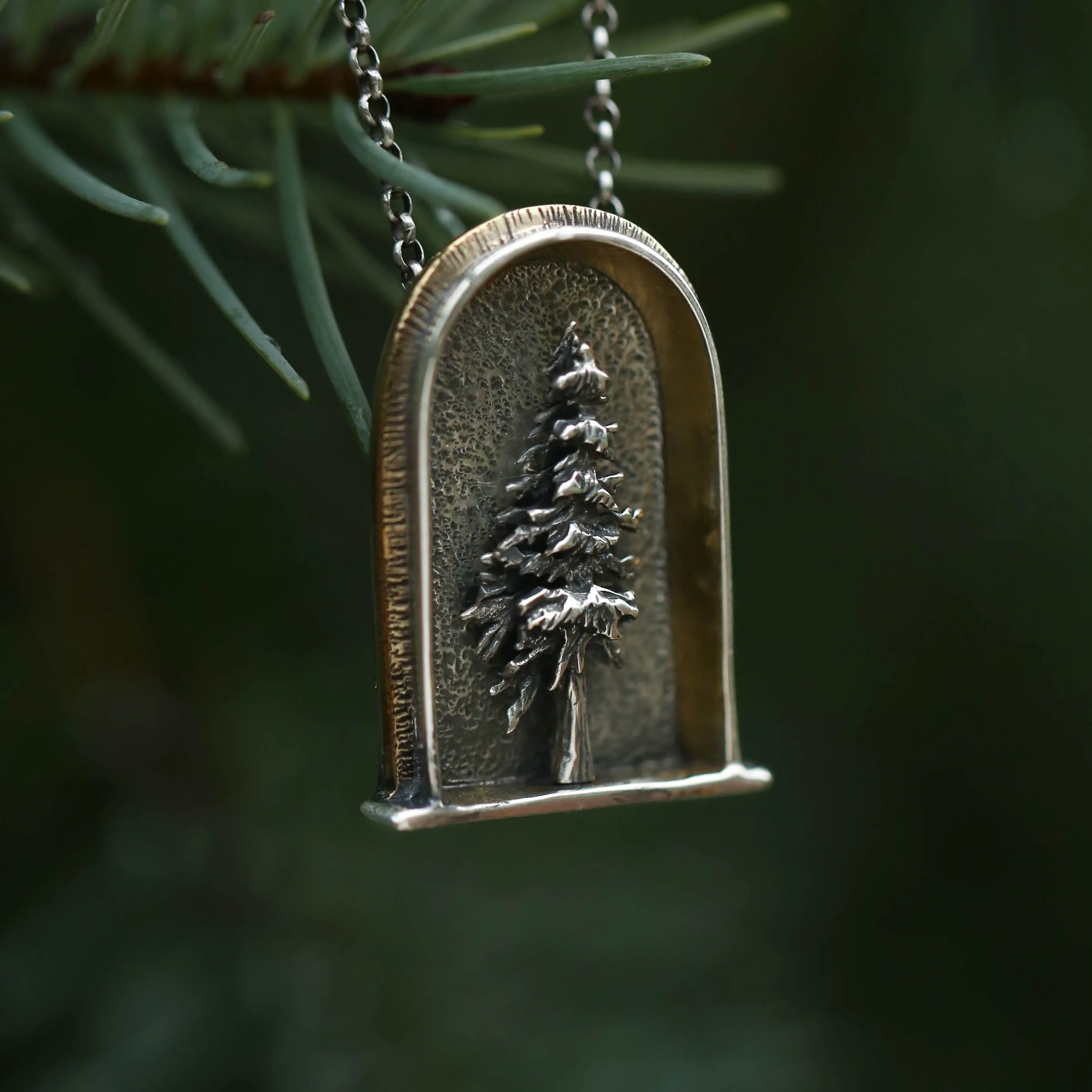 Lone Pine Sterling Silver, 24k Gold and Brass Shrine Pendant