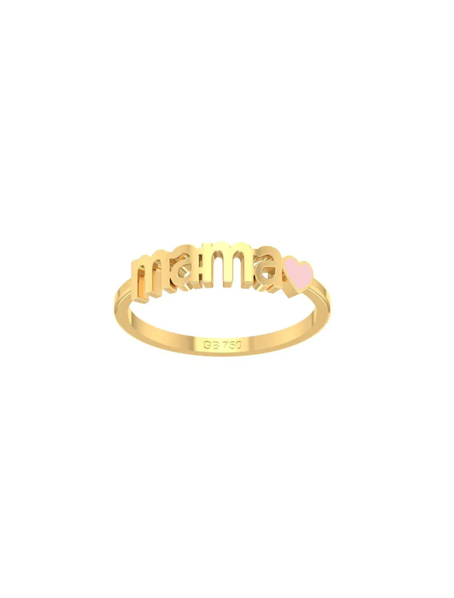 Mama Love Signature Band 18K Gold Ring with Enamel Heart