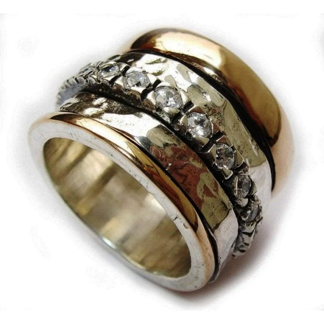 Meditation rings Spinning gold silver ring CZ zircons band