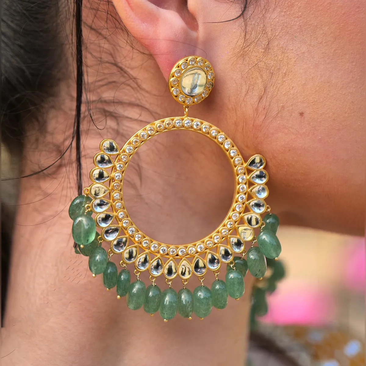 Mehfil Earrings - Green Strawberry Quartz