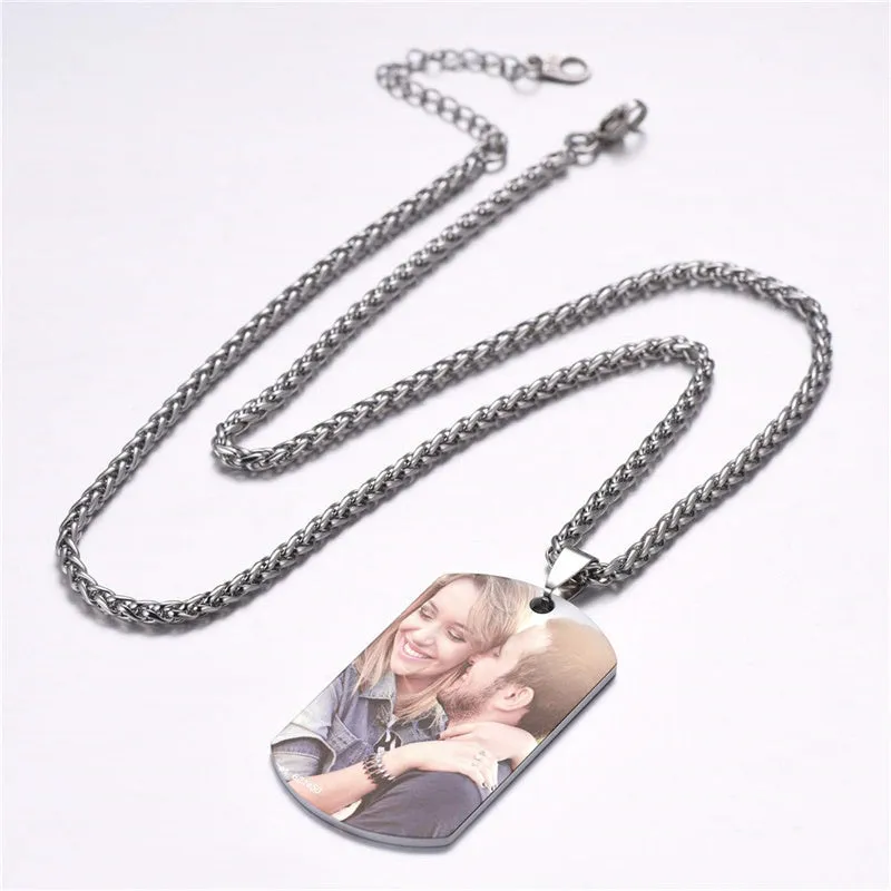 Men Women Personalized Photo/Text Engraving Necklace Stainless Steel Pendant Picture Necklaces Gift for Dad Husband Son