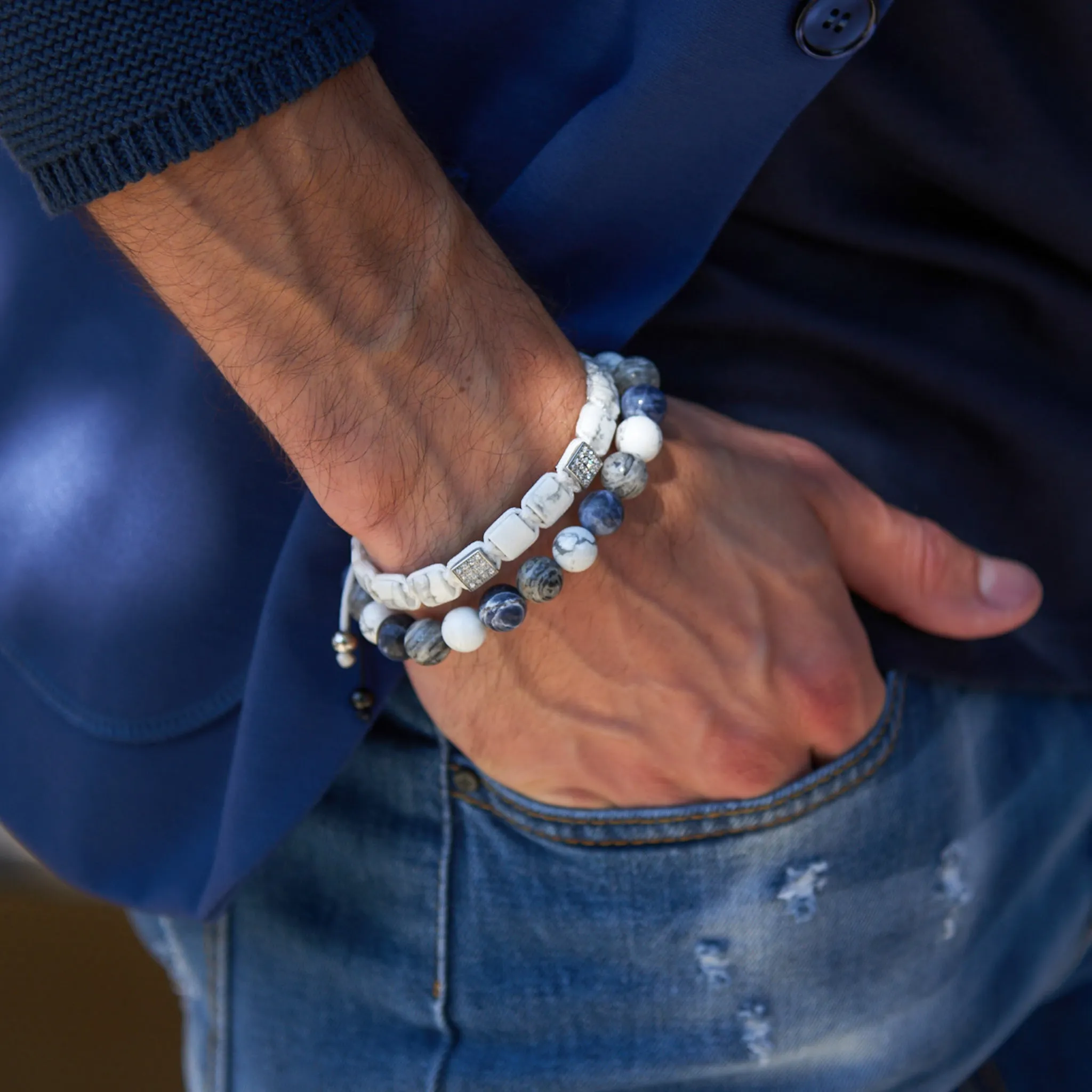 Men's HOWLITE Flat bead Bracelet For Men - One Size Fits All