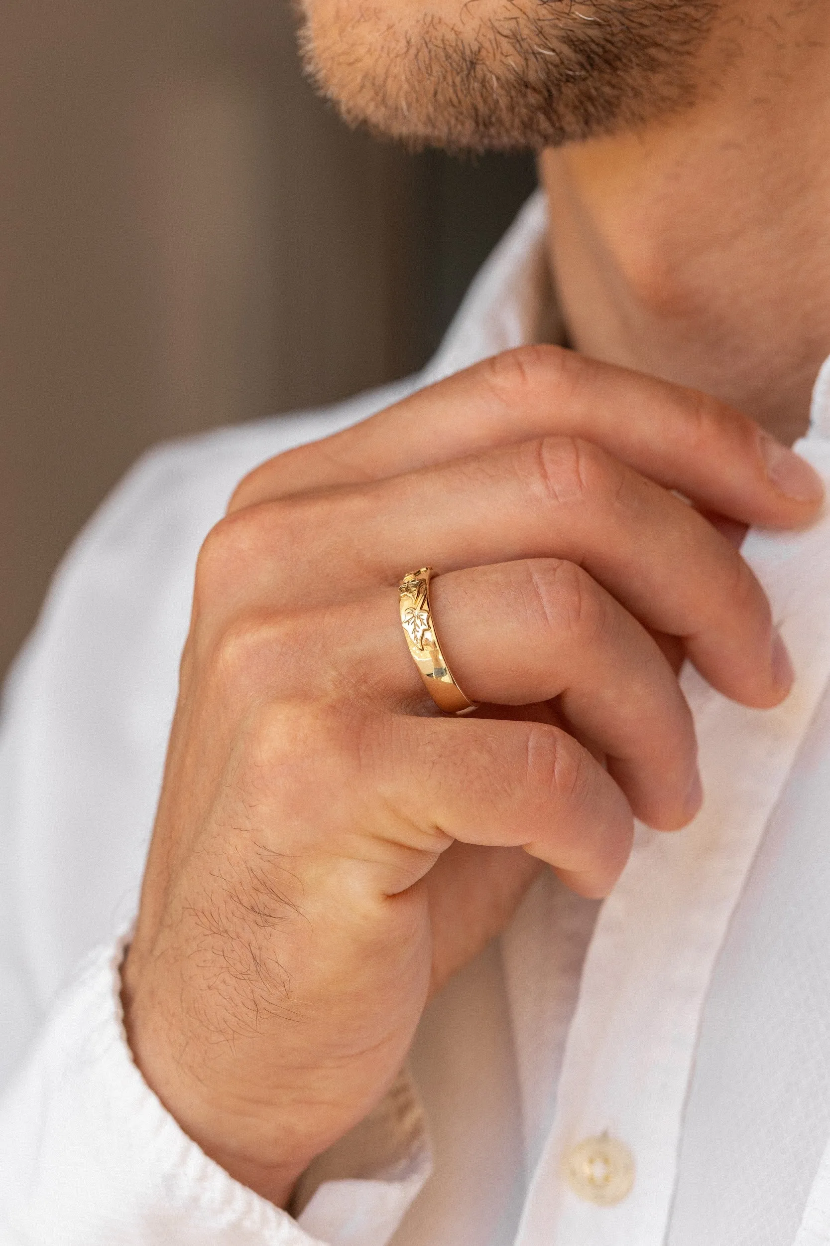 Men's wedding band, ivy leaves ring