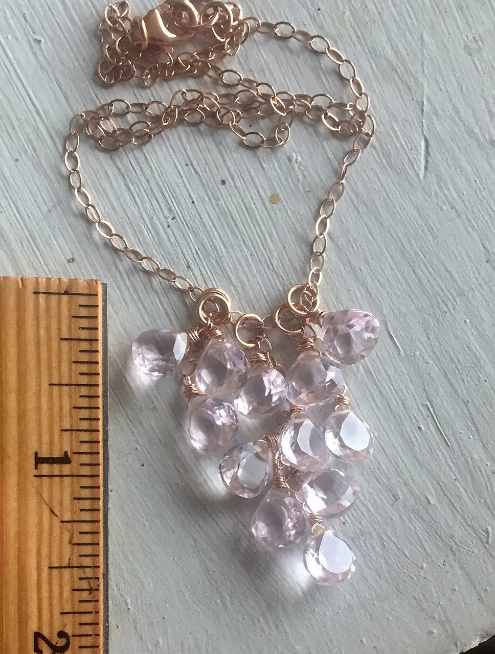 Morganite Pink Cluster Necklace, Metal Options