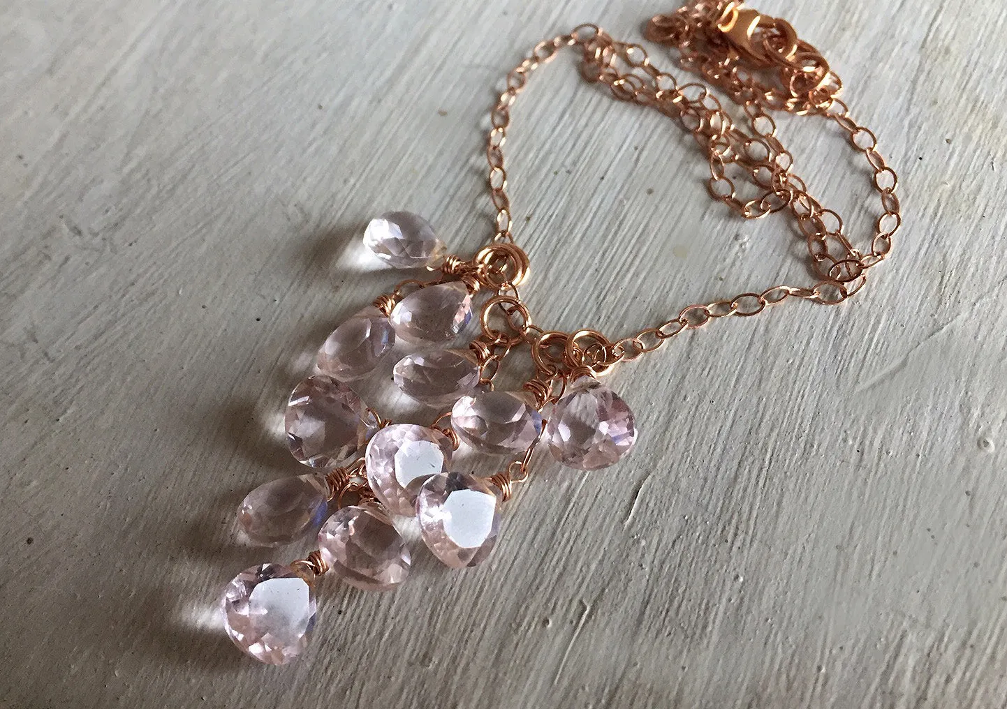 Morganite Pink Cluster Necklace, Metal Options