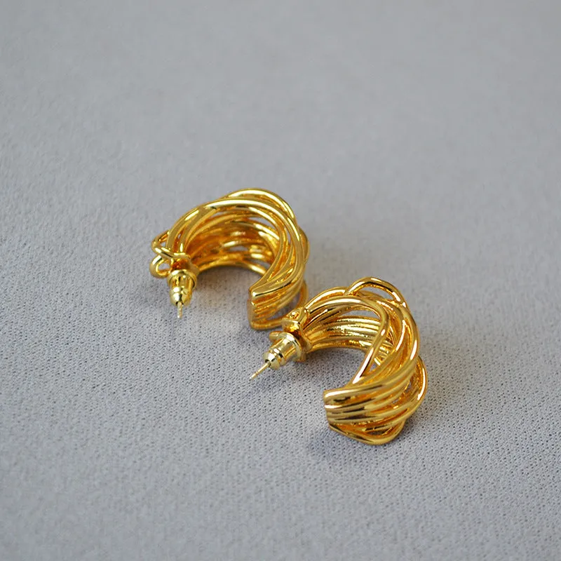 Multilayered Golden Strand Earrings