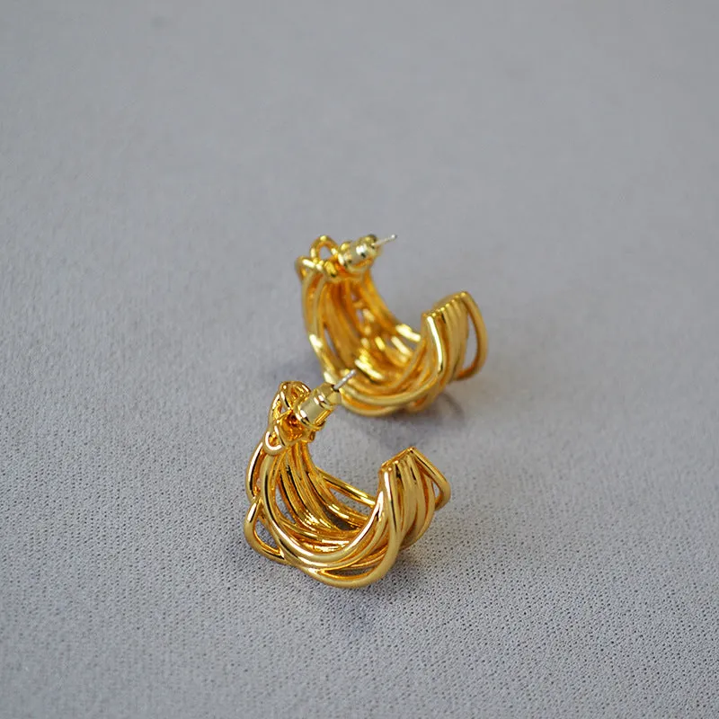 Multilayered Golden Strand Earrings