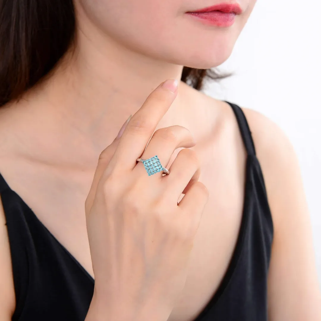 Natural Blue Paraiba Apatite Cluster Ring