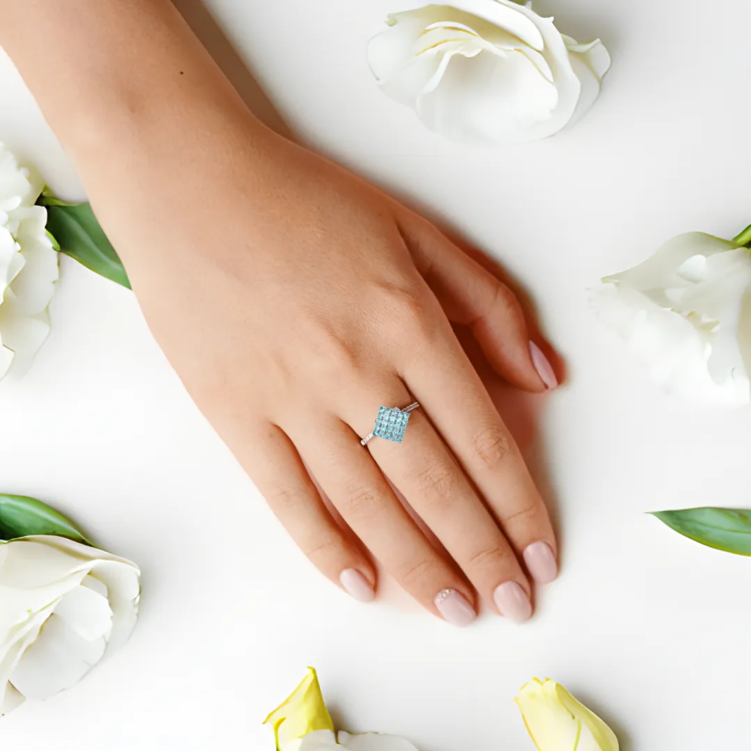 Natural Blue Paraiba Apatite Cluster Ring