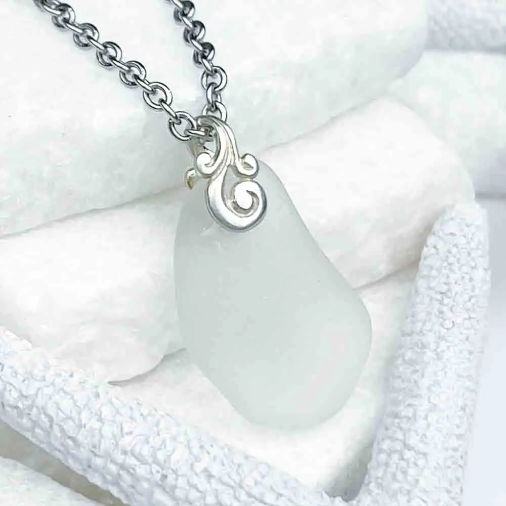 Natural Crystal Clear Sea Glass Pendant | #5188