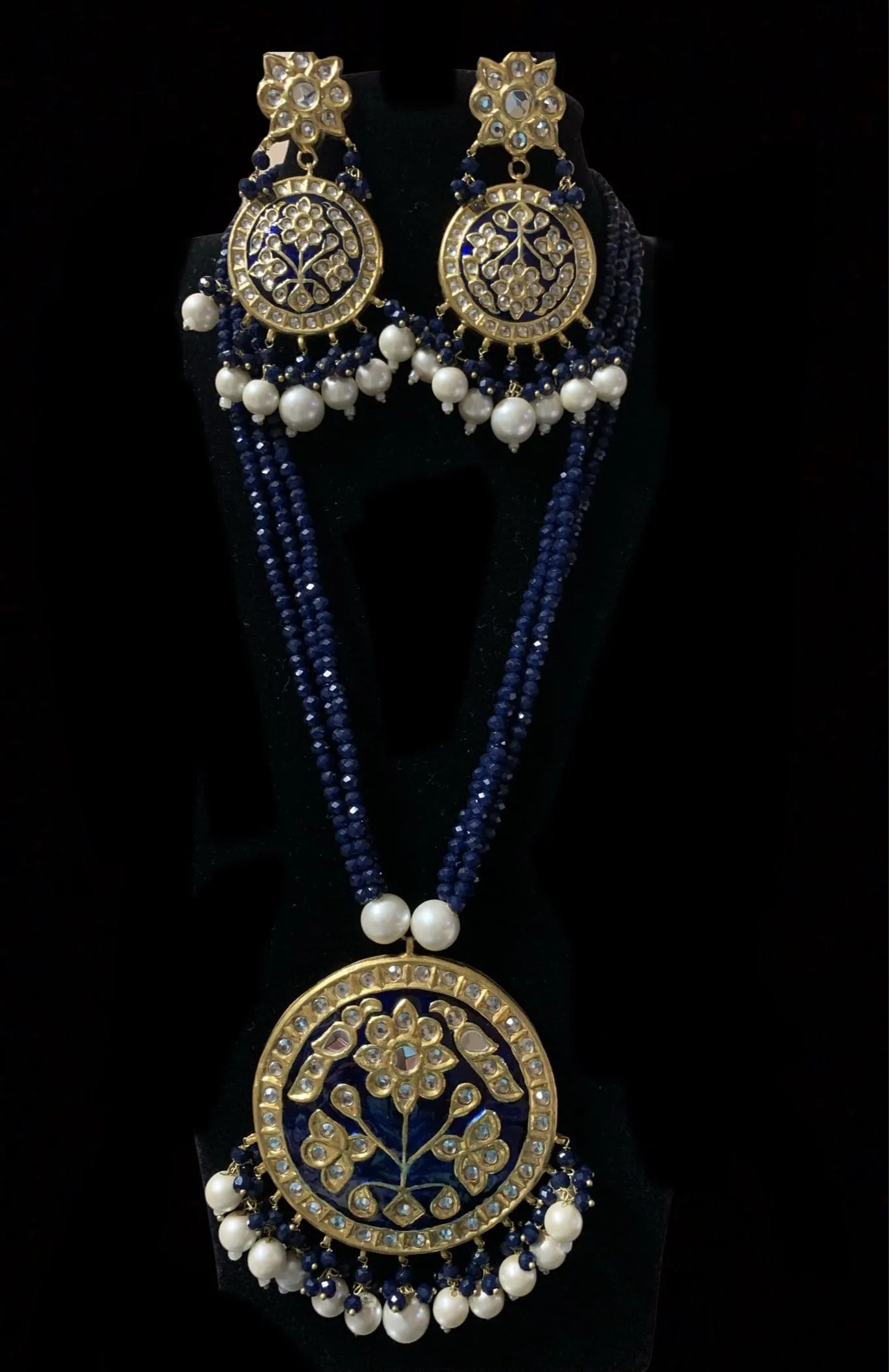 Neelam kundan meenakari pendant set ( READY TO SHIP )