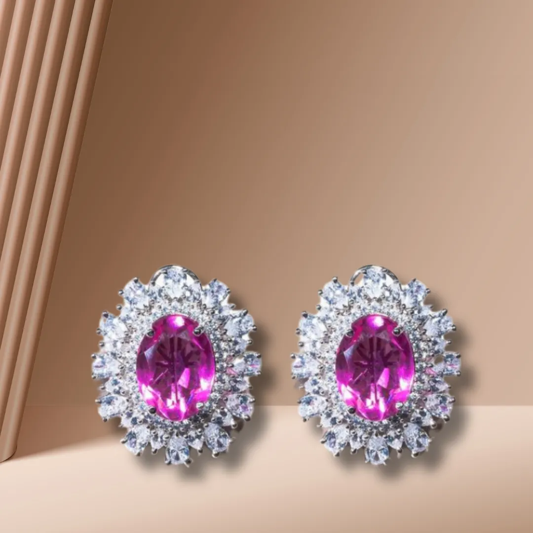 Nouf Pink White Gold Statement Studs Indian Jewelry by Jaipur Rose