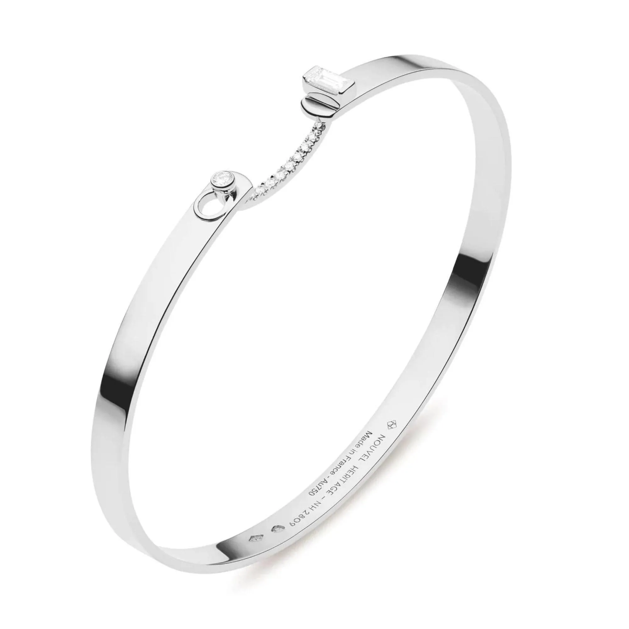 NOUVEL HERITAGE 18K WHITE GOLD 4MM DINNER DATE MOOD BANGLE BRACELET 0.21CTW