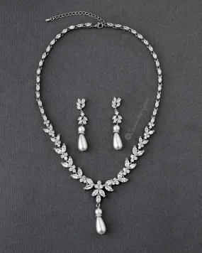 Pearl and CZ Wedding Necklace Set