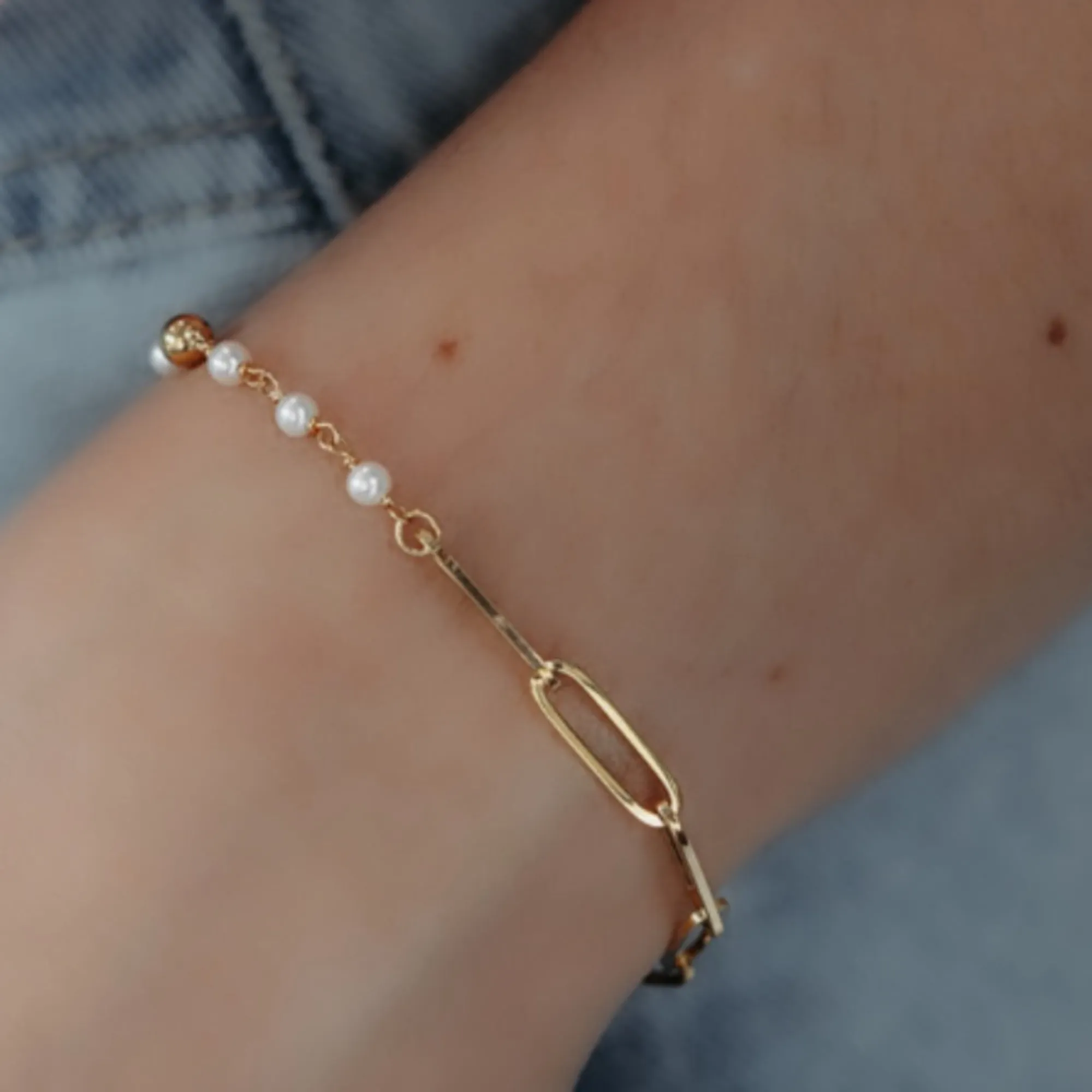 Pearls & Paperclip Links Bracelet