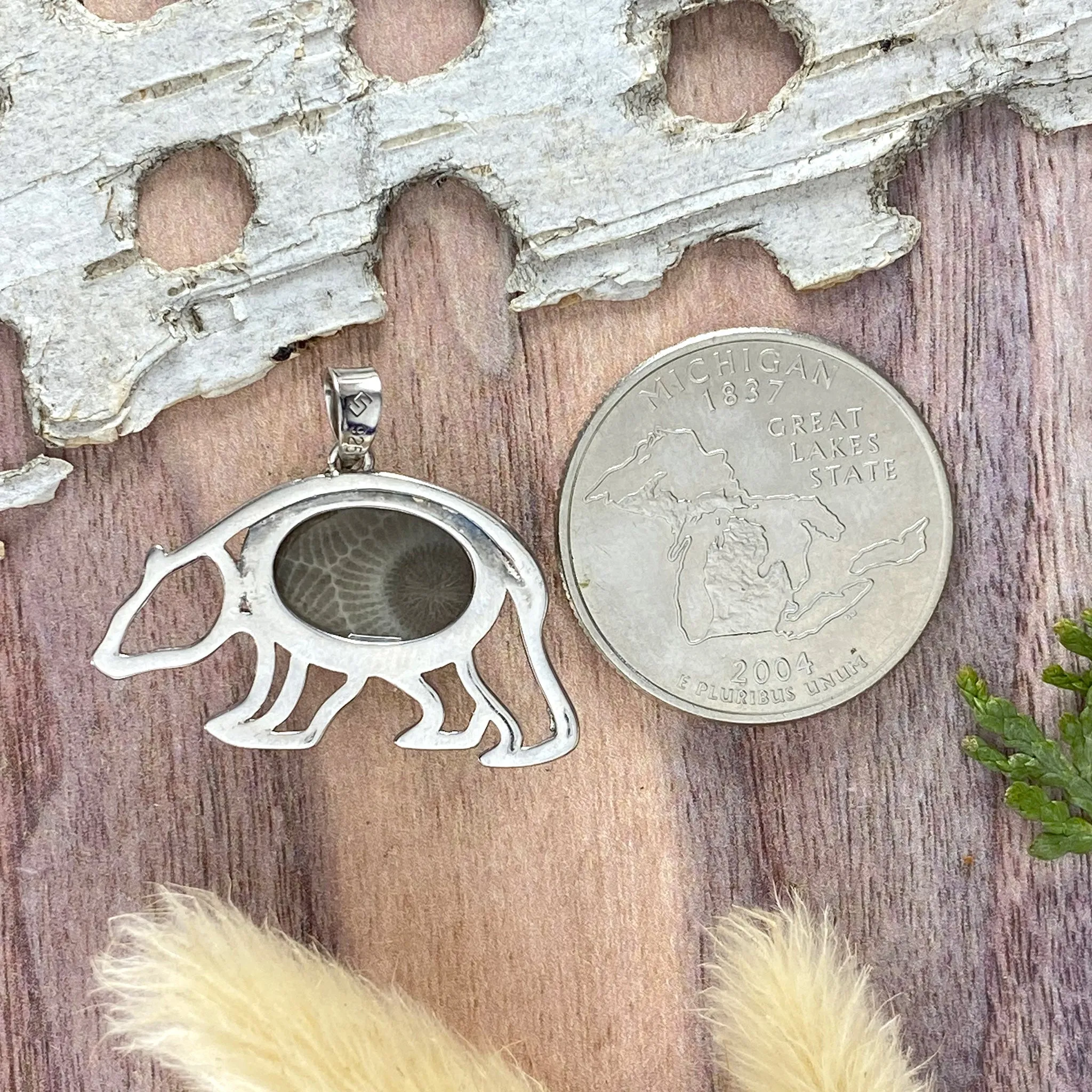 Petoskey Stone Bear Pendant