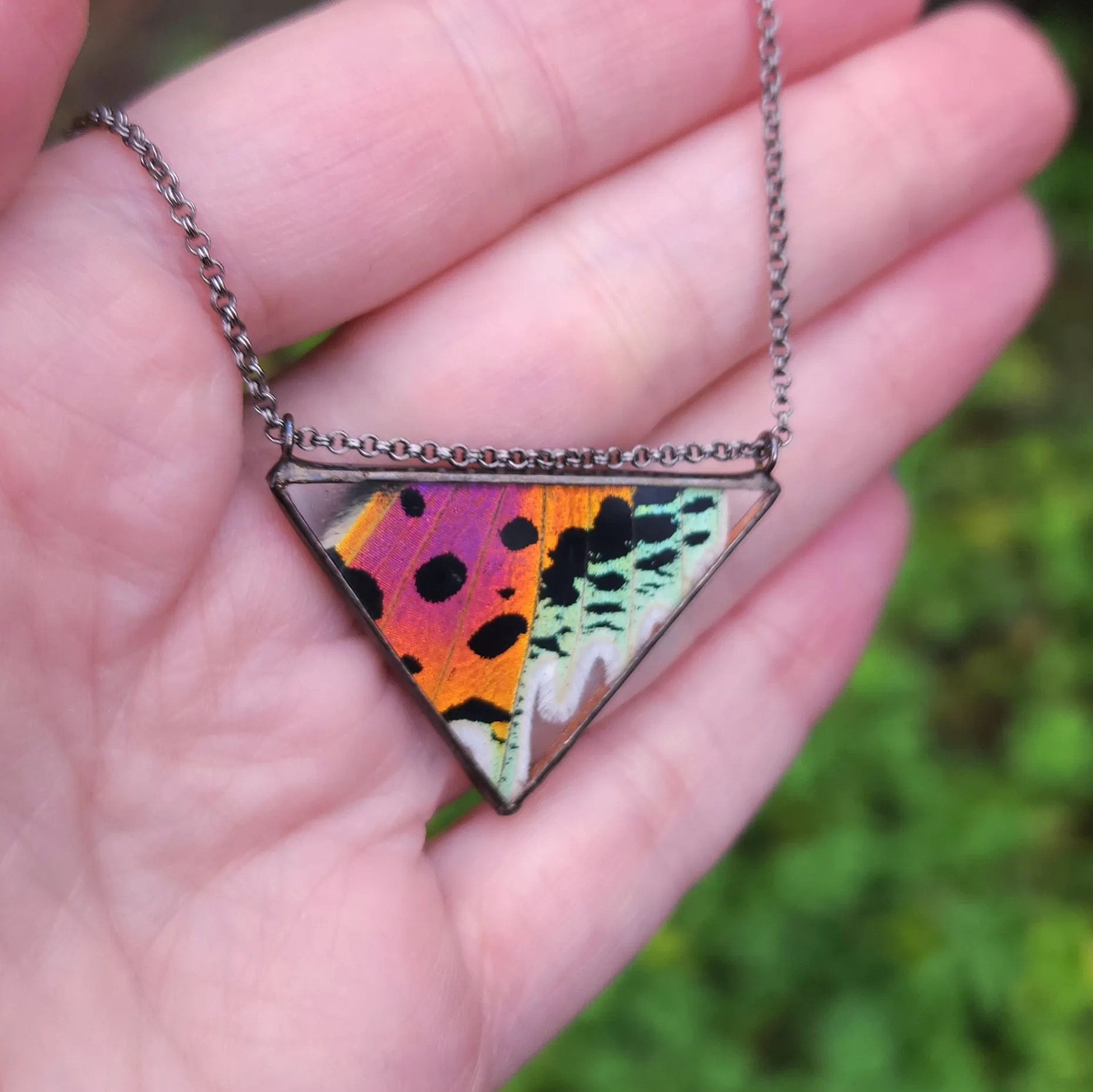 Rainbow Moth Wing Trine Necklace