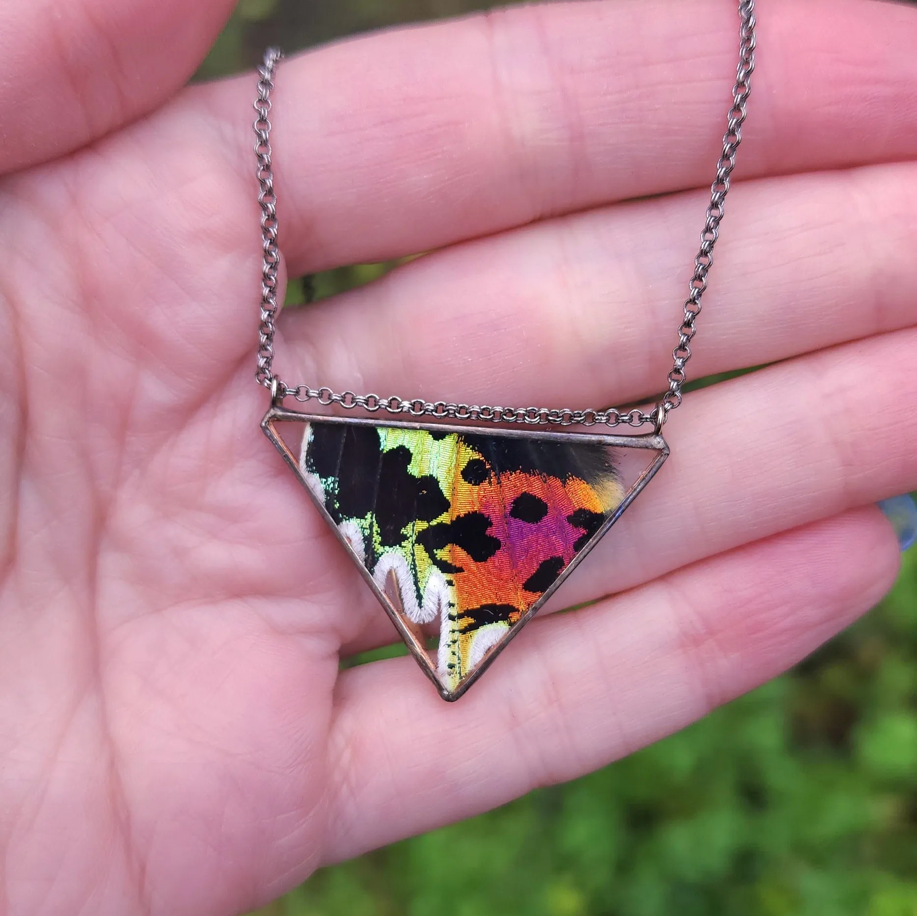 Rainbow Moth Wing Trine Necklace