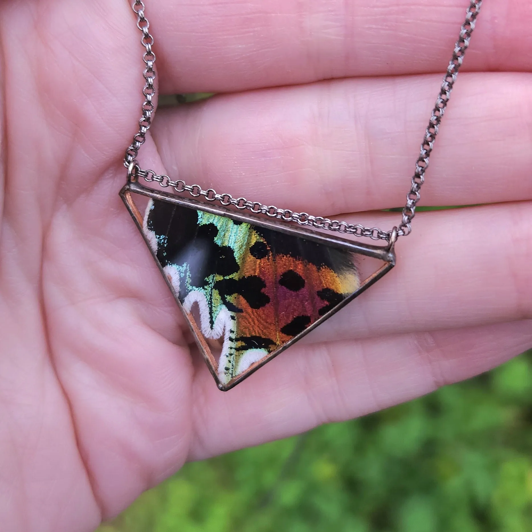 Rainbow Moth Wing Trine Necklace