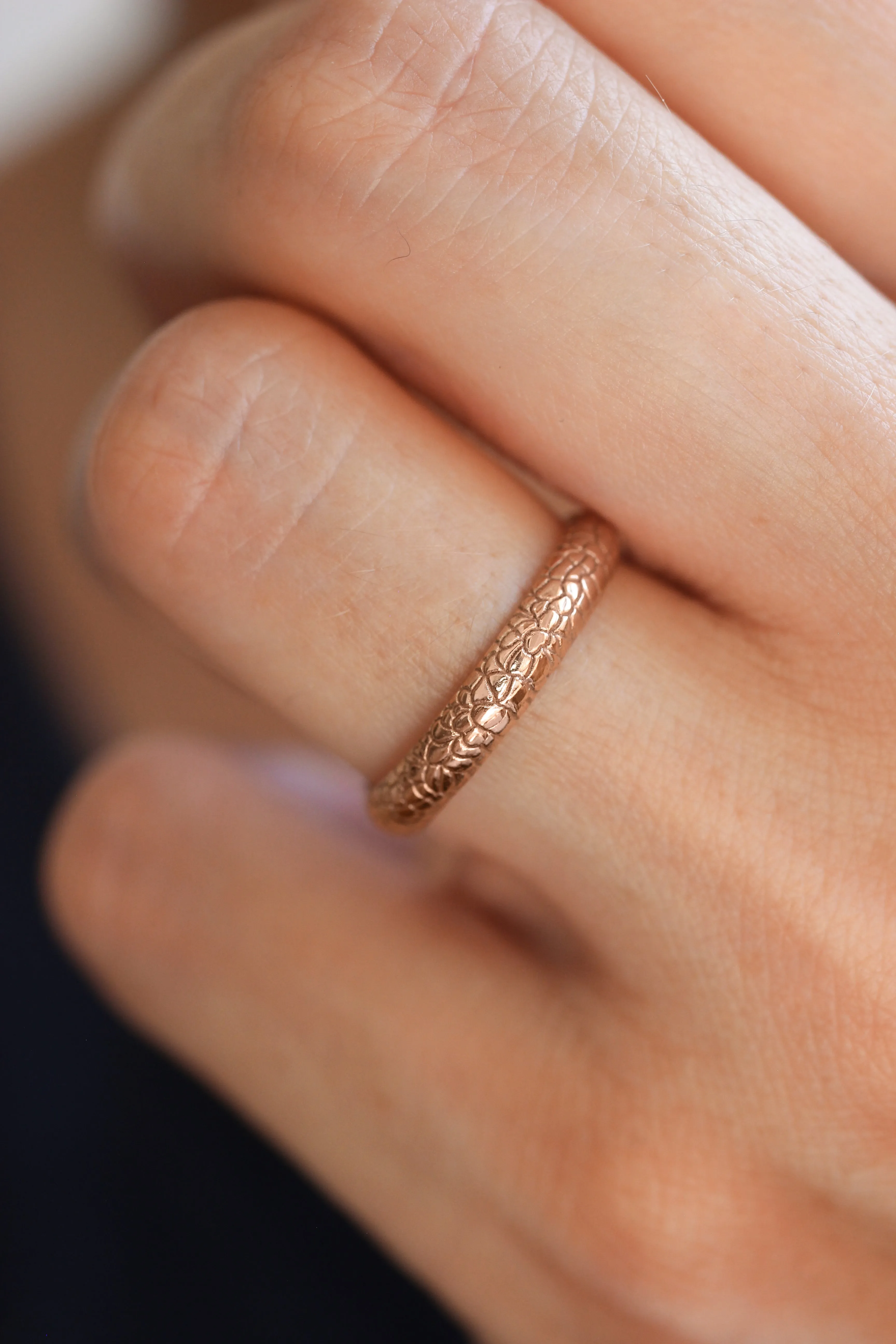 READY TO SHIP: Reptile wedding band in 14K rose gold, 3 mm, RING SIZE 5.25 US