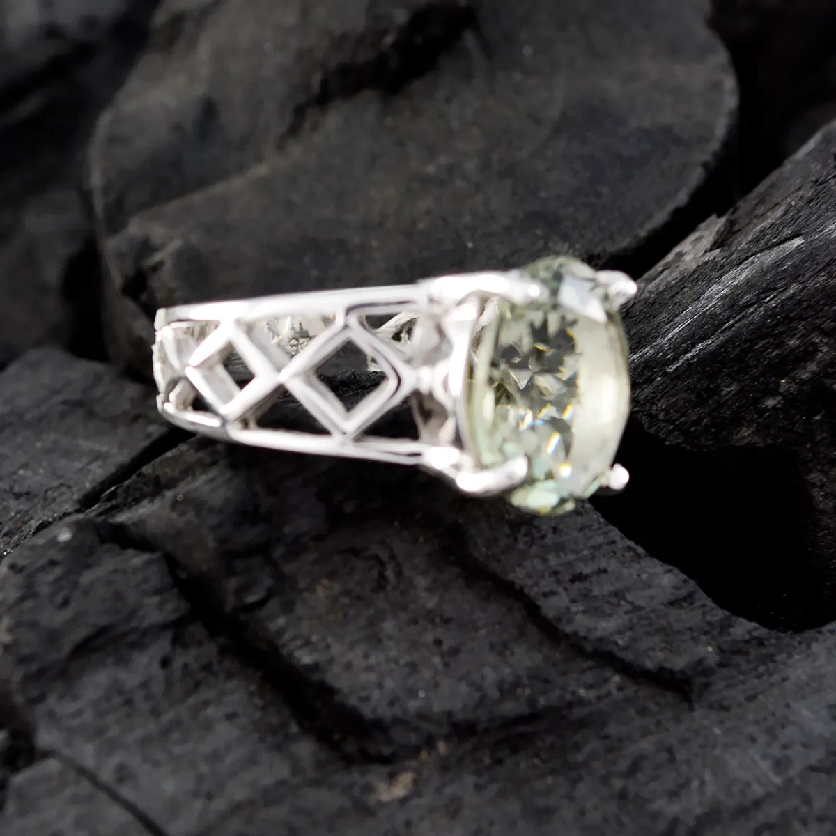 Refined Gem Green Amethyst 925 Sterling Silver Ring Green Jewelry