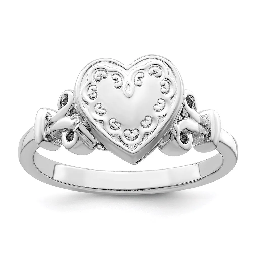 Rhodium-Plated 10mm Locket Ring in Sterling Silver