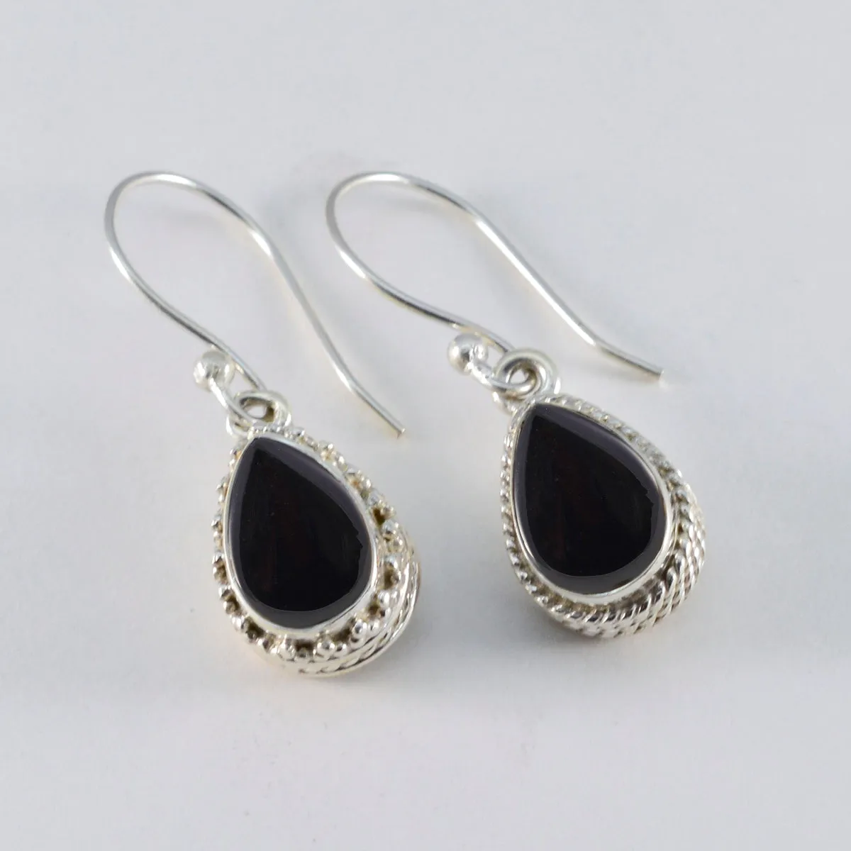 Riyo Aesthetic Sterling Silver Earring For Female Black Onyx Earring Bezel Setting Black Earring Dangle Earring