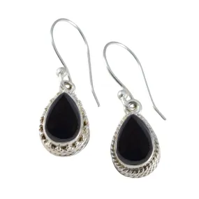 Riyo Aesthetic Sterling Silver Earring For Female Black Onyx Earring Bezel Setting Black Earring Dangle Earring