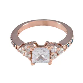 Riyo Bulk Silver Ring With Rose Gold Plating Blue Topaz CZ Stone square Shape Prong Setting Bridal Jewelry Easter Ring