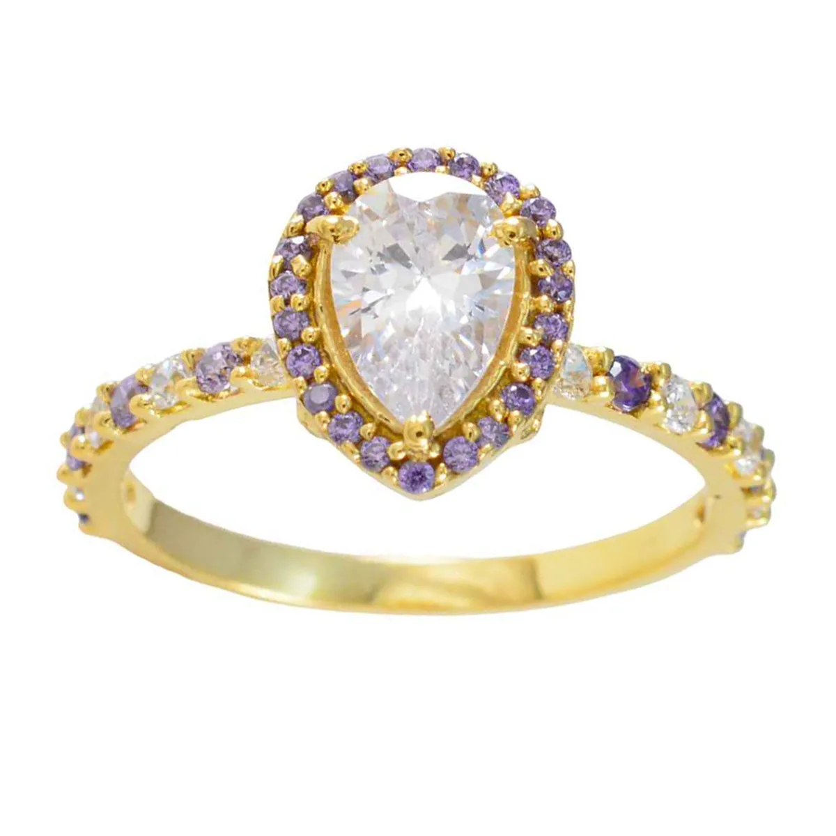 Riyo Bulk Silver Ring With Yellow Gold Plating Amethyst Stone Pear Shape Prong Setting Bridal Jewelry Easter Ring